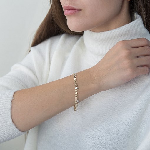 Двойной браслет Монетки с фианитами в желтом золоте б04292 3