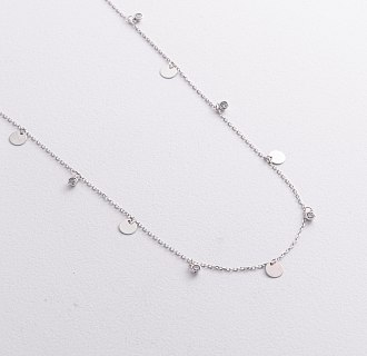 Колье "Монетки" в белом золоте (фианиты) кол02627