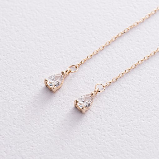 Серьги - кольца "Капельки"  с фианитами (желтое золото) с08352 5