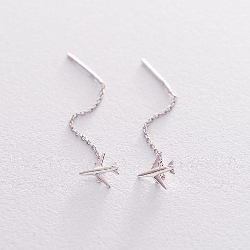 Золотые серьги-протяжки "Самолетик" с06384