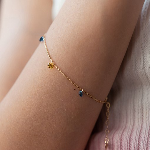 Золотой браслет "Украинка" (синие и желтые фианиты) б05116 3