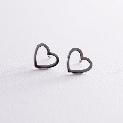 Серьги - пусеты "Сердечки" в белом золоте с08170 5