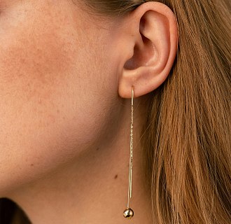 Серьги "Шарики" в желтом золоте на цепочке с08824 №2
