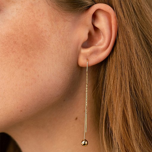 Серьги "Шарики" в желтом золоте на цепочке с08824 2