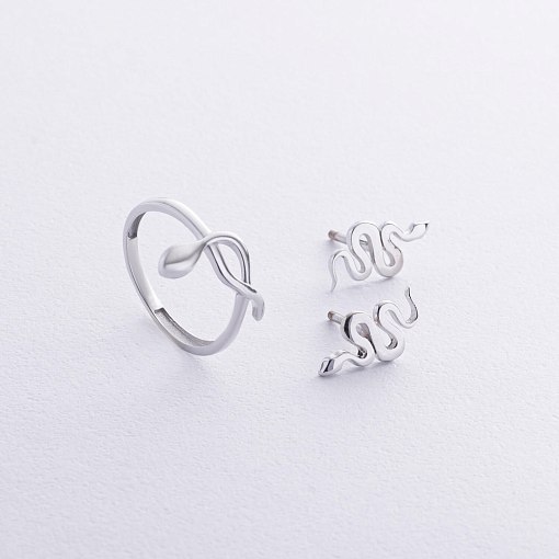 Серьги - пусеты "Змеи" в белом золоте с07998 5