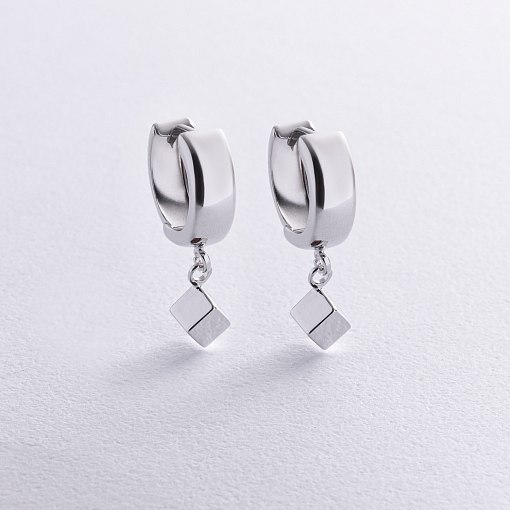 Серьги "Кубики" в белом золоте с08902