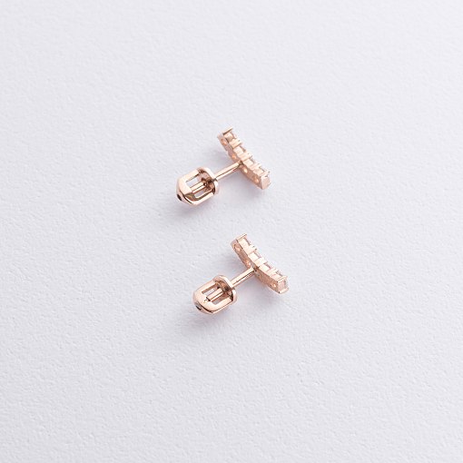 Серьги - пусеты "Lora" с фианитами (красное золото) с09097 5