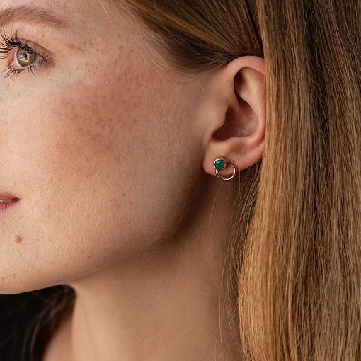 Серьги - пусеты "Эйприл" с ониксом (желтое золото) с08468 2