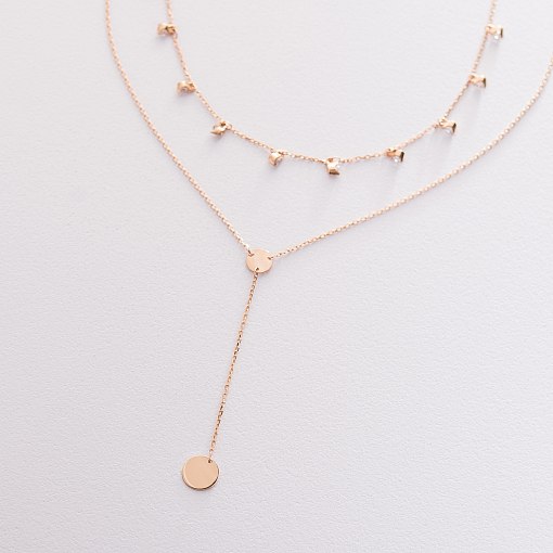 Двойное золотое колье "Монетки" с фианитами кол01405