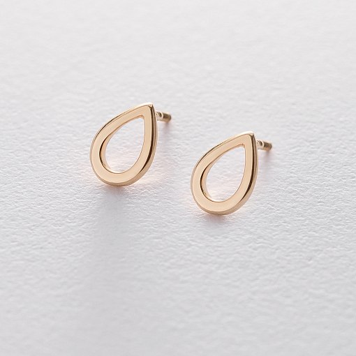 Серьги-пусеты Маленькие капельки в желтом золоте 1.1*0.8 см с06318 5