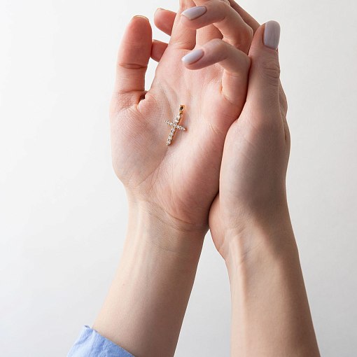 Золотой крестик с белыми фианитами п03566 2