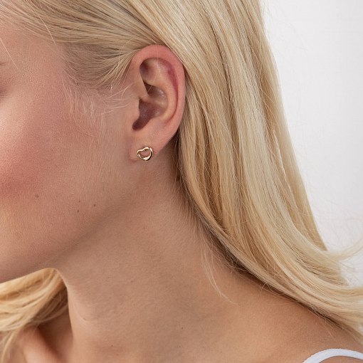 Серьги - пусеты "Сердечки" в желтом золоте с07575 2