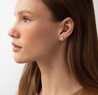 Серьги - пусеты "Fleur" с фианитами (желтое золото) с09147 №2