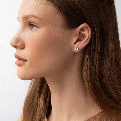 Серьги - пусеты "Fleur" с фианитами (желтое золото) с09147 2