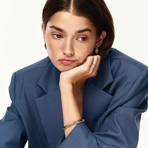 Жесткий золотой браслет "Шарики" б02773 3