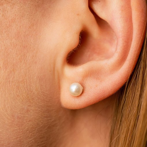 Серьги - пусеты с жемчугом (красное золото) с08893 2