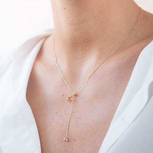 Колье "Ласточка" в желтом золоте (фианит) кол01859 2