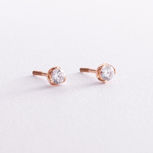 Золотые серьги - пусеты с фианитами с04943