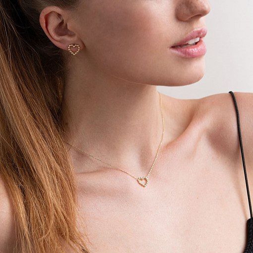 Серьги-пусеты "Влюбленные сердца" в желтом золоте с07550 4