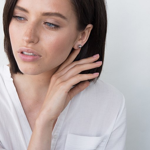 Серьги - пусеты "Шарики" в белом золоте (0.8 см) с06223 4