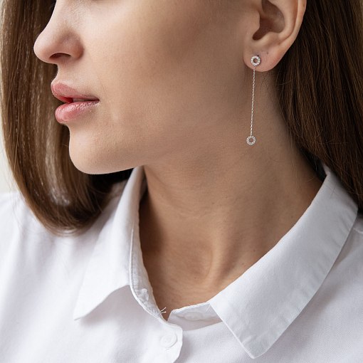 Серьги - пусеты "Кружочки" в белом золоте (фианиты) с07278 8