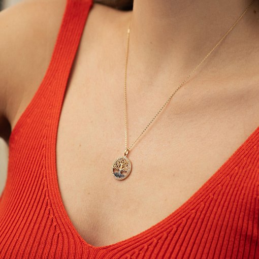 Кулон "Древо жизни" с фианитами (желтое золото) п03805 2