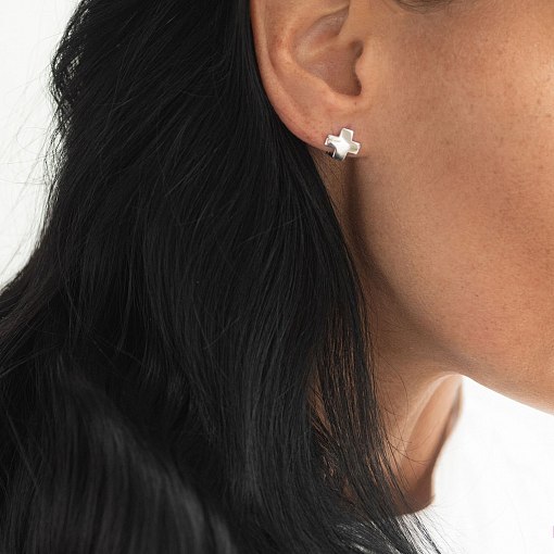 Серьги "Крестики" в белом золоте с06971 4