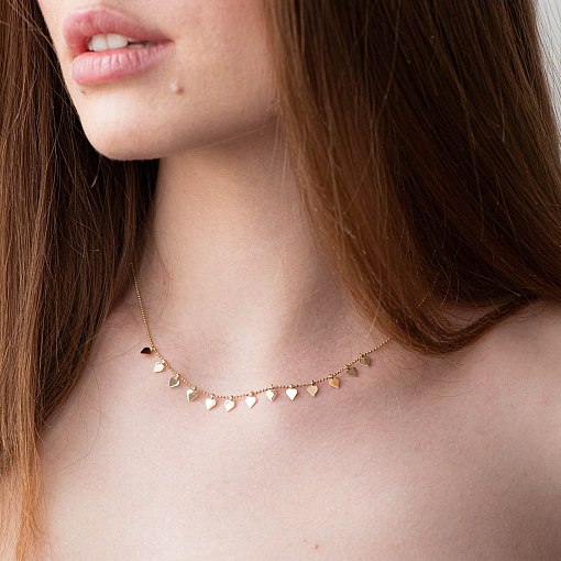 Шариковое колье "Сердечки" в желтое золоте кол01406