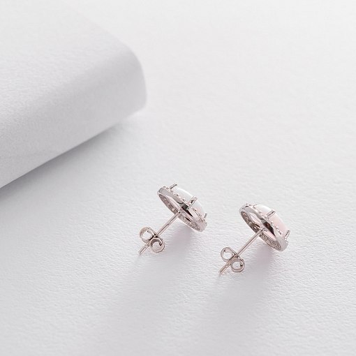 Золотые серьги-пусеты "Сияние" (им. опал, фианит) 10 мм с06326 3