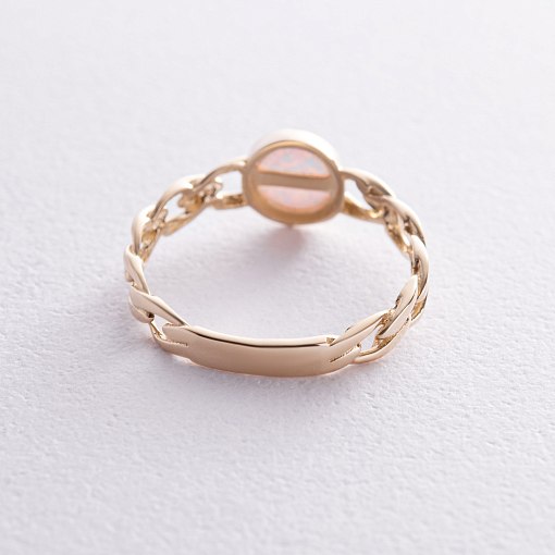 Кольцо "Цепочка" с синт. опалом (желтое золото) к07464 5