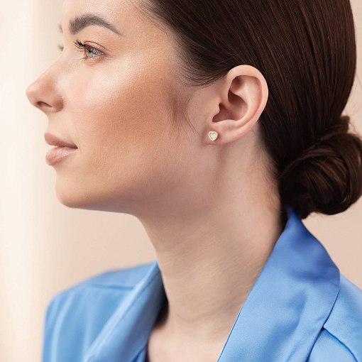 Золотые серьги - пусеты "Сердечки" с перламутром с08392 2