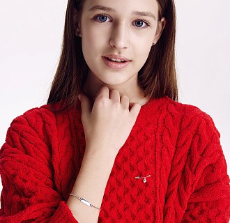 Серьги - пусеты "Сердечки" в белом золоте с08298 №6