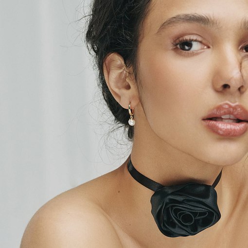 Серьги - кольца с жемчугом (желтое золото) с08359 2