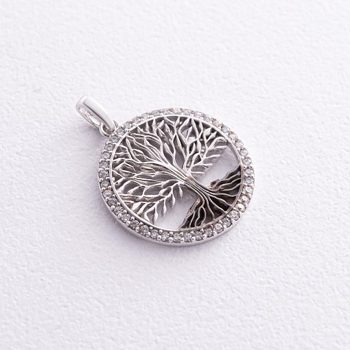 Кулон "Древо жизни" с фианитами (белое золото) п03818