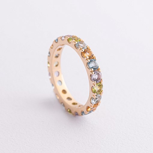 Золота каблучка з доріжкою різнокольорових каменів к07617 7