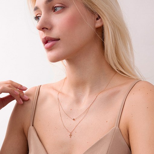 Двойное золотое колье "Крестик и шарик" кол01922 2