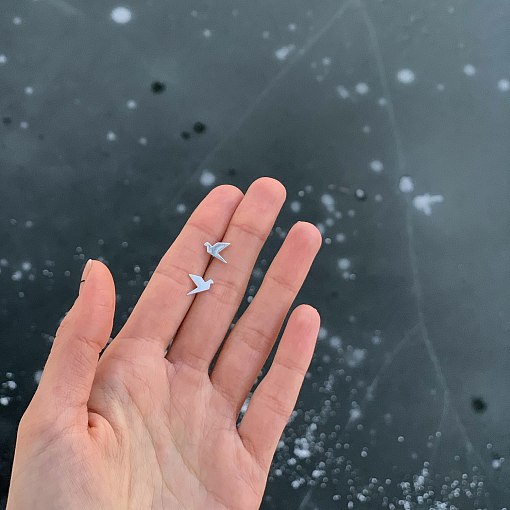 Золотые серьги-пусеты "Летающие птички" с06408 4