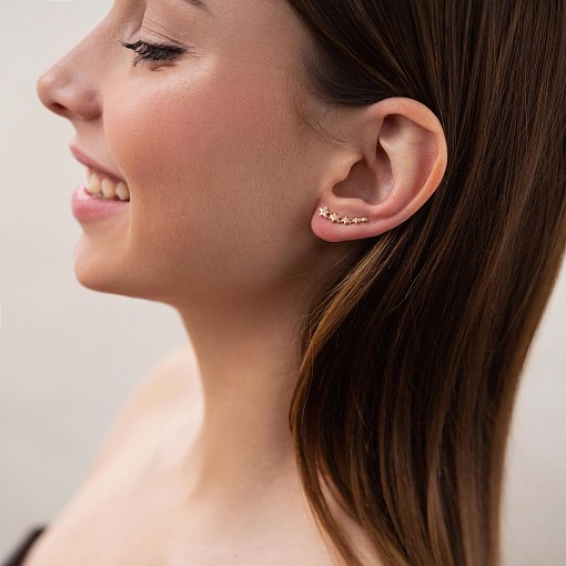 Серьги - клаймберы "Звездочки" в красном золоте с08200 2