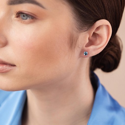 Золотые серьги - пусеты с голубыми топазами с08410 4