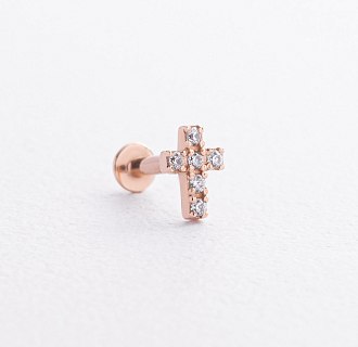 Одиночная золотая серьга для хеликса "Крестик" (фианиты) 1719ч