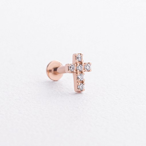 Одиночная золотая серьга для хеликса "Крестик" (фианиты) 1719ч
