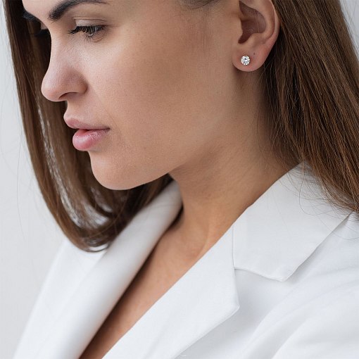 Серьги-пусеты с фианитами в желтом золоте с04115 4