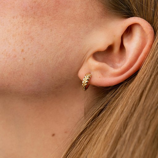 Серьги - кольца "Колоски" в желтом золоте с09168 4