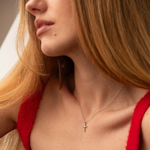 Хрестик з ланцюжком Віра в білому золоті кол00862 6