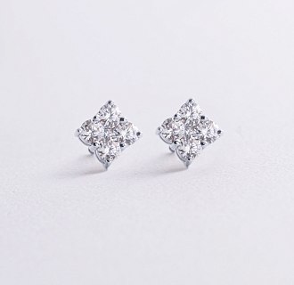 Серьги - пусеты "Fleur" с фианитами (белое золото) с09142
