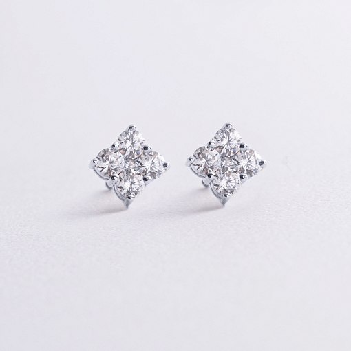 Серьги - пусеты "Fleur" с фианитами (белое золото) с09142