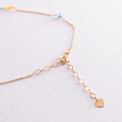 Колье "Вільна" в желтом золоте (голубые и желтые фианиты) кол02246 9