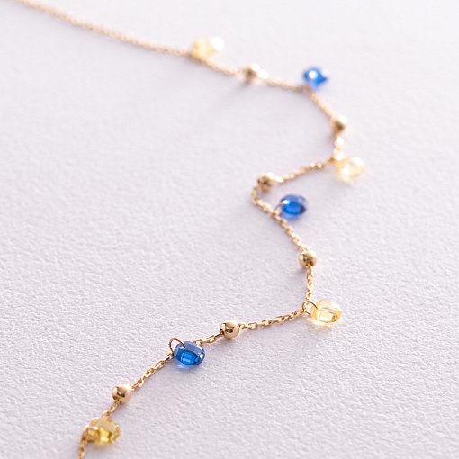 Золотое колье "Независимая" с шариками (синие и желтые фианиты) кол02321 3