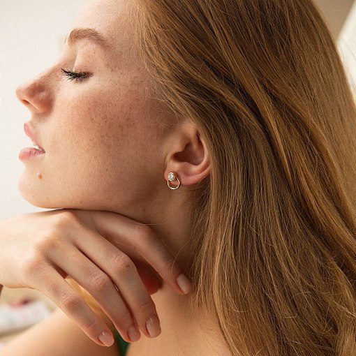 Серьги - пусеты "Эйприл" с фианитами (красное золото) с08232 5