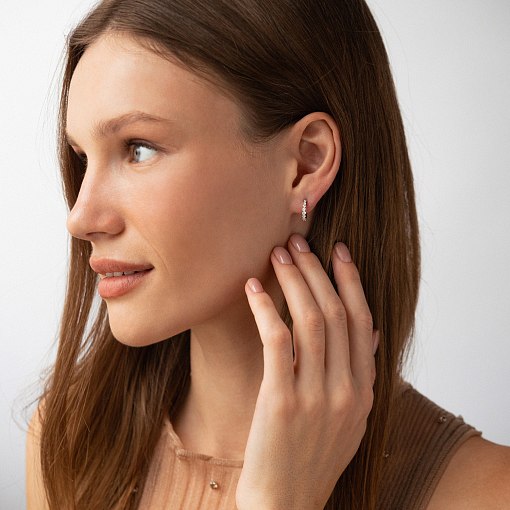 Серьги - кольца с фианитами (белое золото) с09171 2